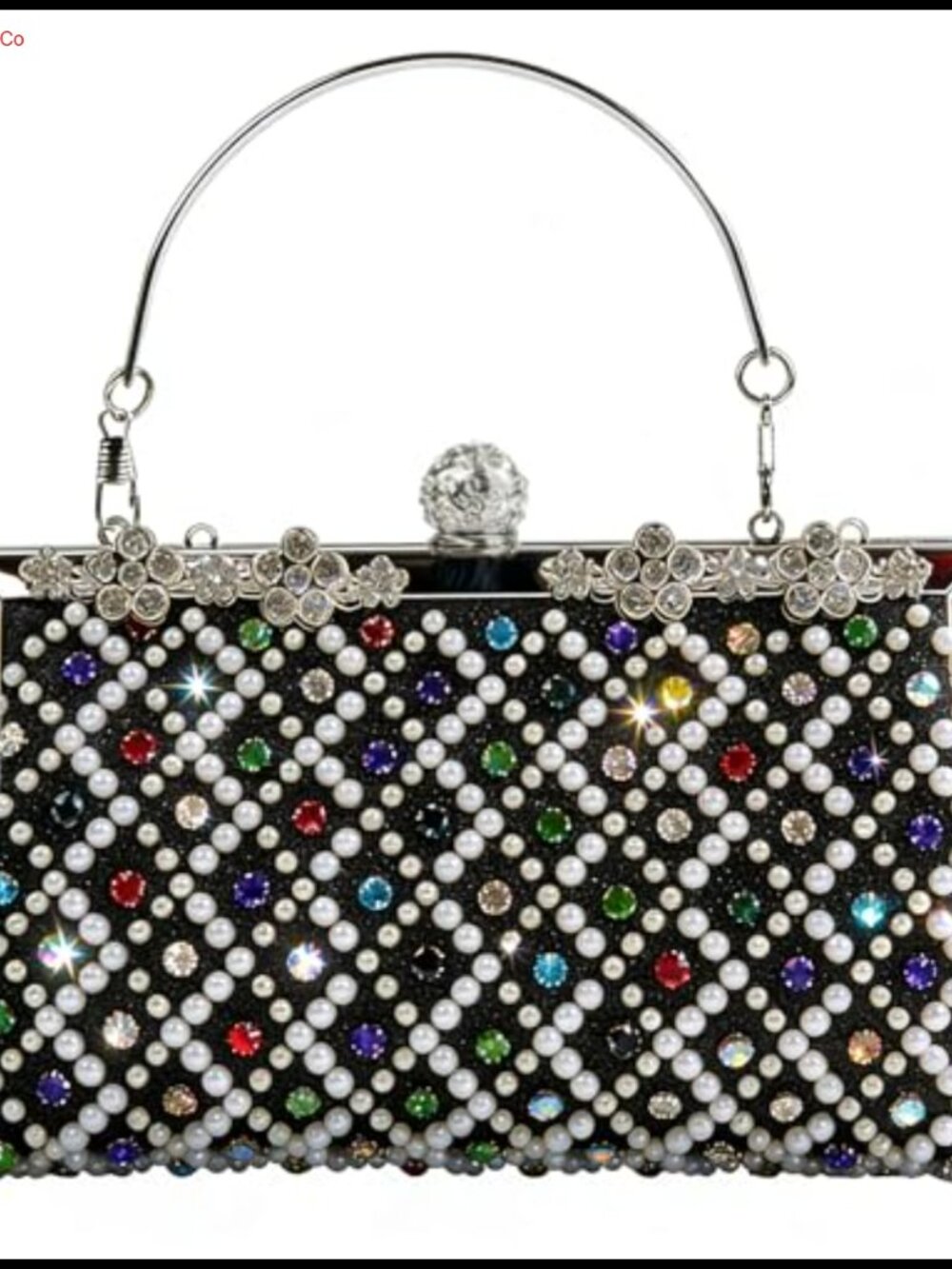 Pearl Rhinestone Beaded Evening Clutch Handbag with Gold Chain